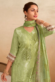 Stylish Embroidered Muslin Dress Material With Digital Print And Lace Border Dupatta